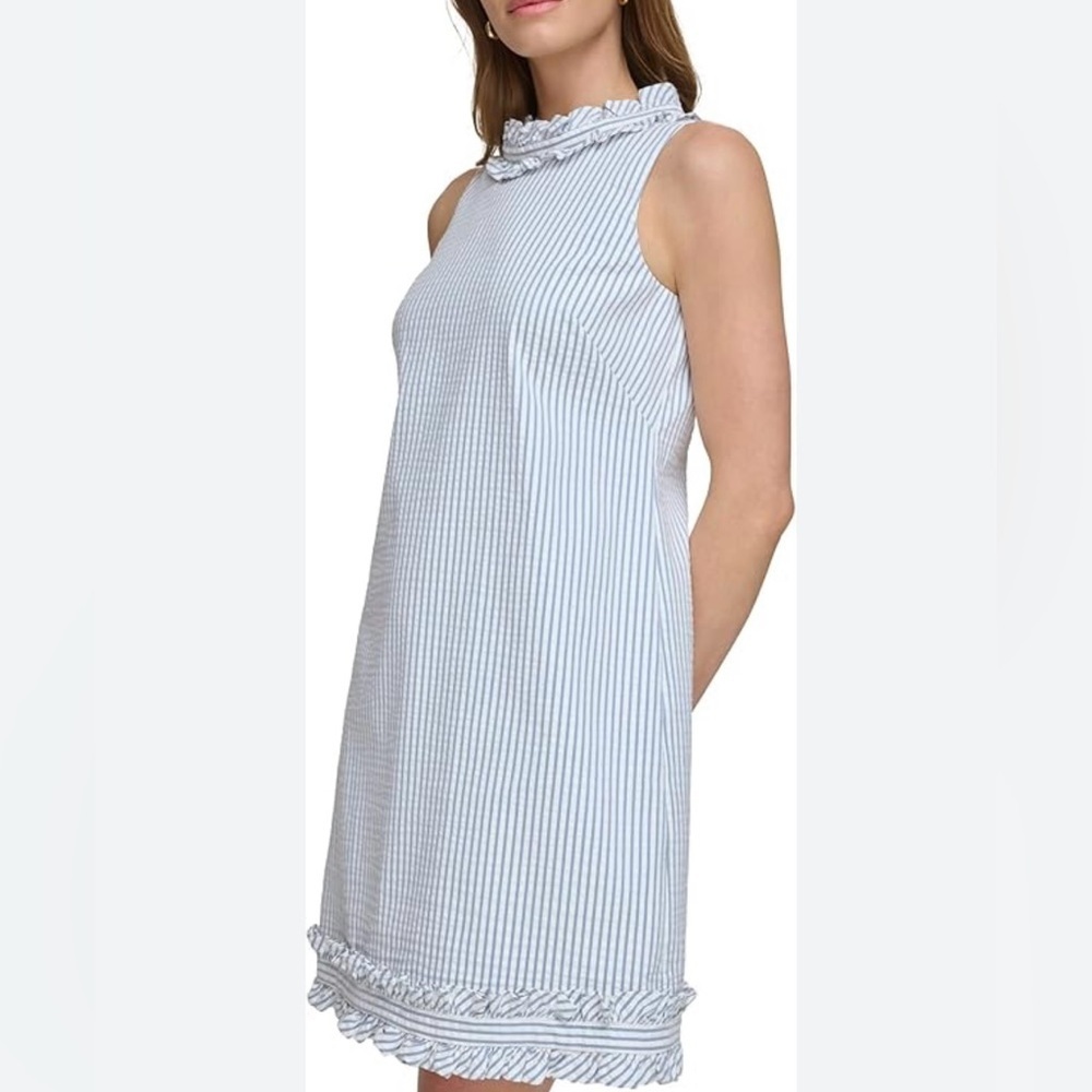 NWT!!! Seersucker stripes, ruffles around neck and bottom of dress